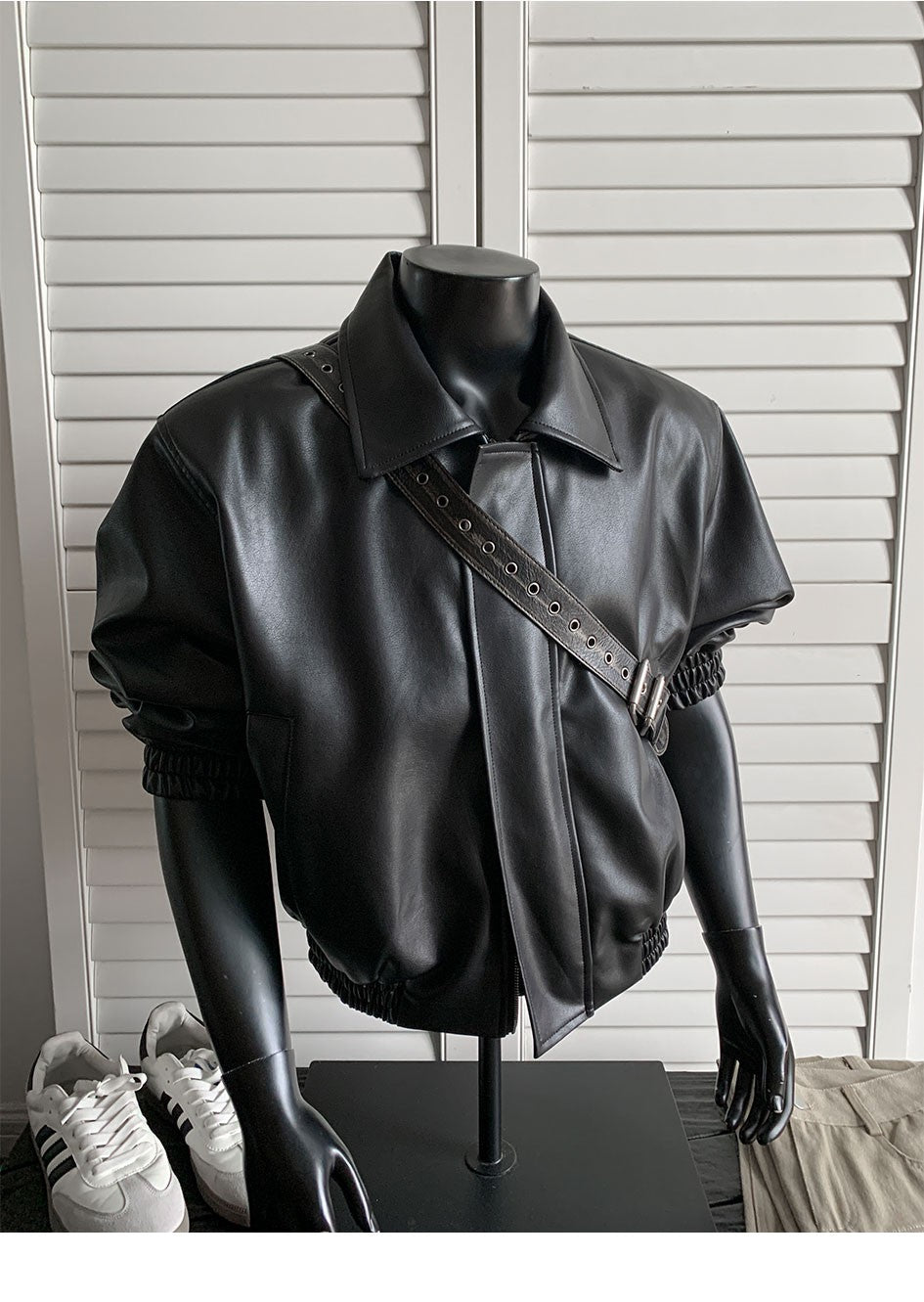 chaquetas sin manga cuerina Loose short leather jacket Shoulder pad coat American retro leather jacket for men