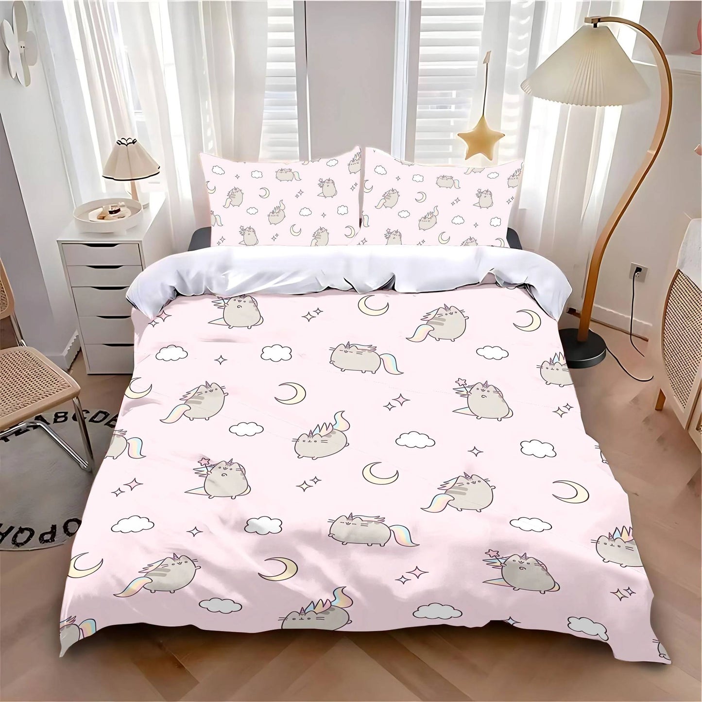 MINISO-Cat Duvet Cover Pillowcase Bedding Set Cartoon P-PusheenS Cat Adult Boy Girl Bedroom Decoration Children