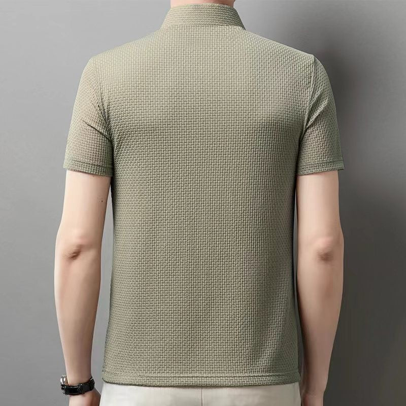 New Men's Business Casual Short Sleeved Bone Flower Solid Color POLO Shirt Fashion Breathable Comfortable Summer Versatile Top