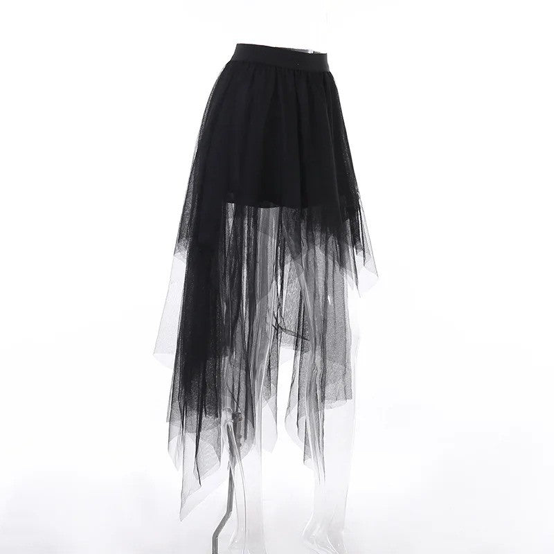 Sexy Net Yarn High-Waisted Irregular Skirt for Women Summer New European and Ame