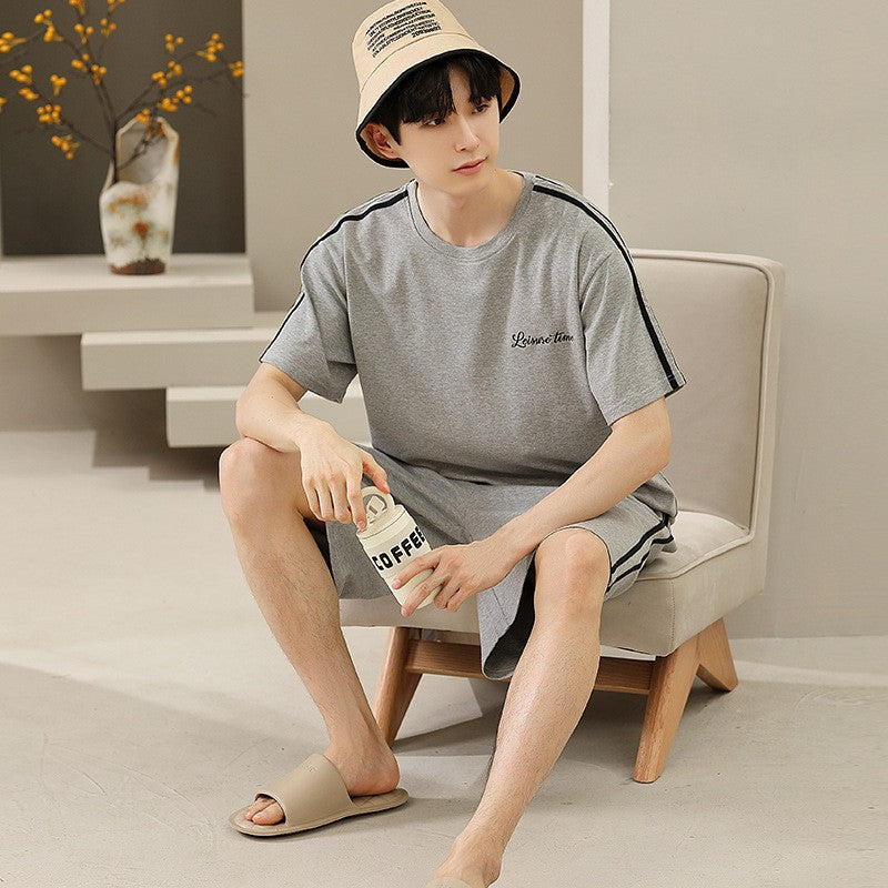 2023 New Men's Nightwear Summer Thin Soft Homewear Youth Boy Short Sleeping Top & Pant Pajamas Set Male Sleepwear Big Size