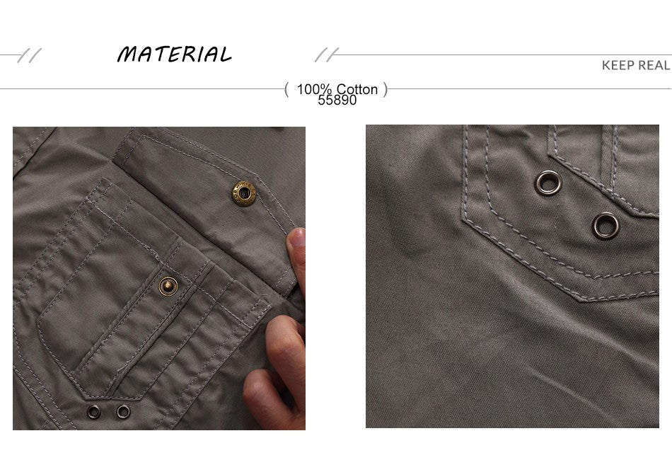 2022 New Arrive Mens Cargo Shirt Men Casual Shirt Solid Short Sleeve Shirts Multi Pocket Work Shirt Plus Size 100% Cotton