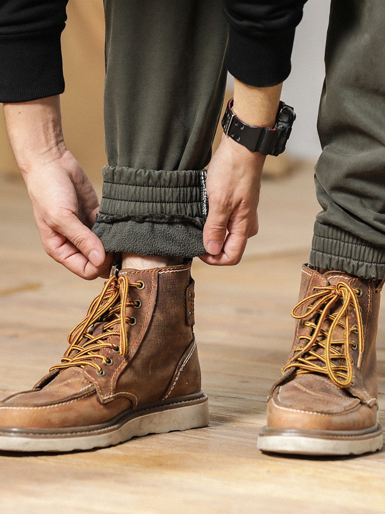 2023 New Multi-Pockets Winter Cargo Pants Men Fleece Liner Thick Warm Slim Fit Joggers Streetwear Casual Cotton Thermal Trousers