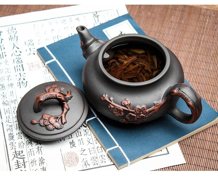 Conjunto de Bule e Xícaras de Chá Yixing em Argila Roxa, Grande Capacidade, Bule de Ameixeira em Argila, Conjunto de Chá Kung Fu