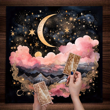 VIKAMA Starry Night Moon and Stars Tarot Divination Cloth Mystical Witchcraft Altar Tablecloth Decorative Divination Mat