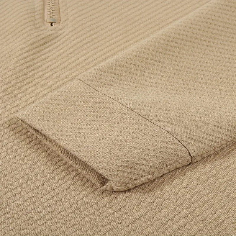 Men's Business Casual Polo Long Sleeve T-shirt spring and autumn Twill jacquard zipper polo shirt Comfortable and Breathable Top