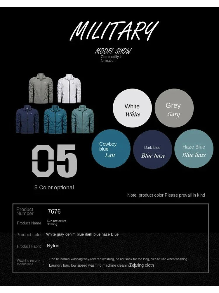 Men Summer Windbreaker Zip Pockets UV Sun Protection Jackets Breathable Ultra-light Working Clothes Outdoor Skin Thin Coats Camp