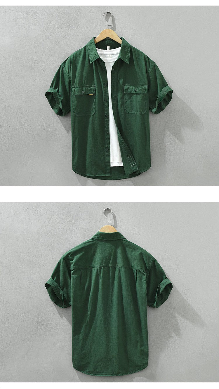 Retro Male Cargo Shirt Jacket Cotton Uniform Light Casual Work Safari Style Shirts Mens Handsome Trendy Versatile Loose Tops