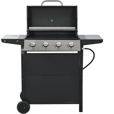 4 Burner BBQ Propane Gas Grill, Free Standing Grill Cart with Wheels, Stainless Steel Heavy Duty Cabinet Style, Outdoor Grill
