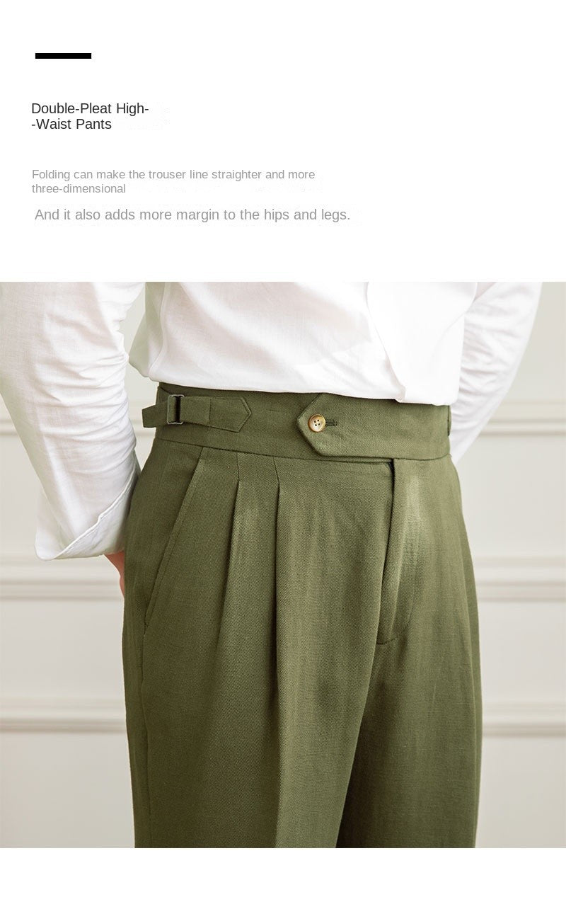 Three Gentleman Summer Naples Casual Straight Pants Men's Commuting Cotton and Linen Comfortable Breathable High Waist Pants