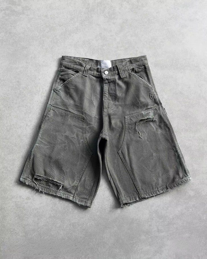 2000s Style Chinese Loong Hip Hop Denim Shorts Summer Baggy Jeans Gothic Jorts Y2k Retro Blue Men Wide Leg Cargo Gym Shorts