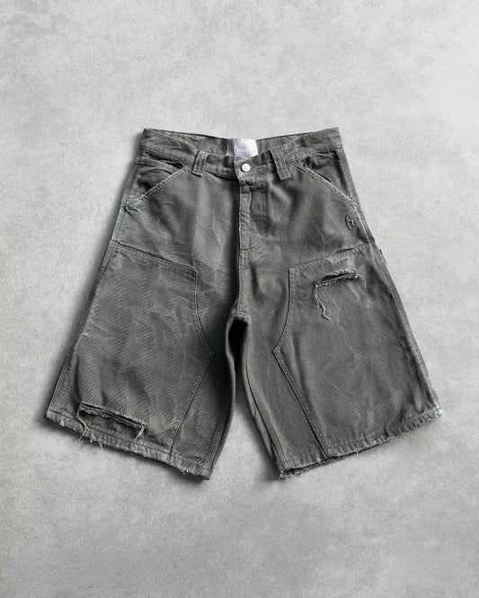 2000s Style Chinese Loong Hip Hop Denim Shorts Summer Baggy Jeans Gothic Jorts Y2k Retro Blue Men Wide Leg Cargo Gym Shorts