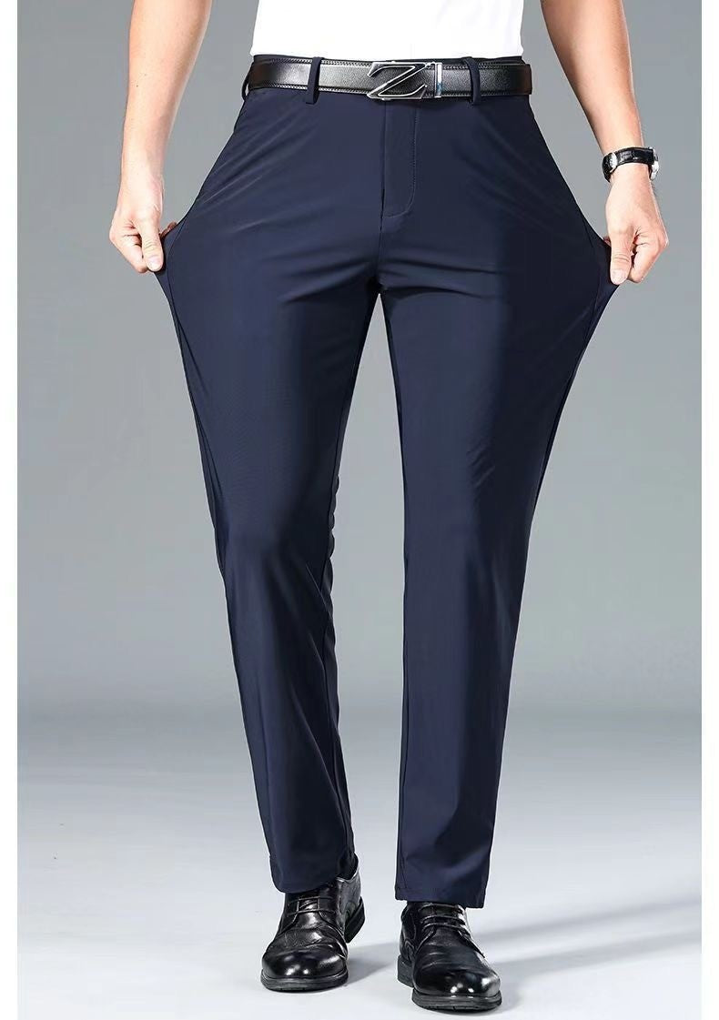 Casual Straight Leg Men's Pants Slim Fit Light Weight Tailored Westwear Summer Thin Blue Color Drapey Nine-Piece Suit Pants