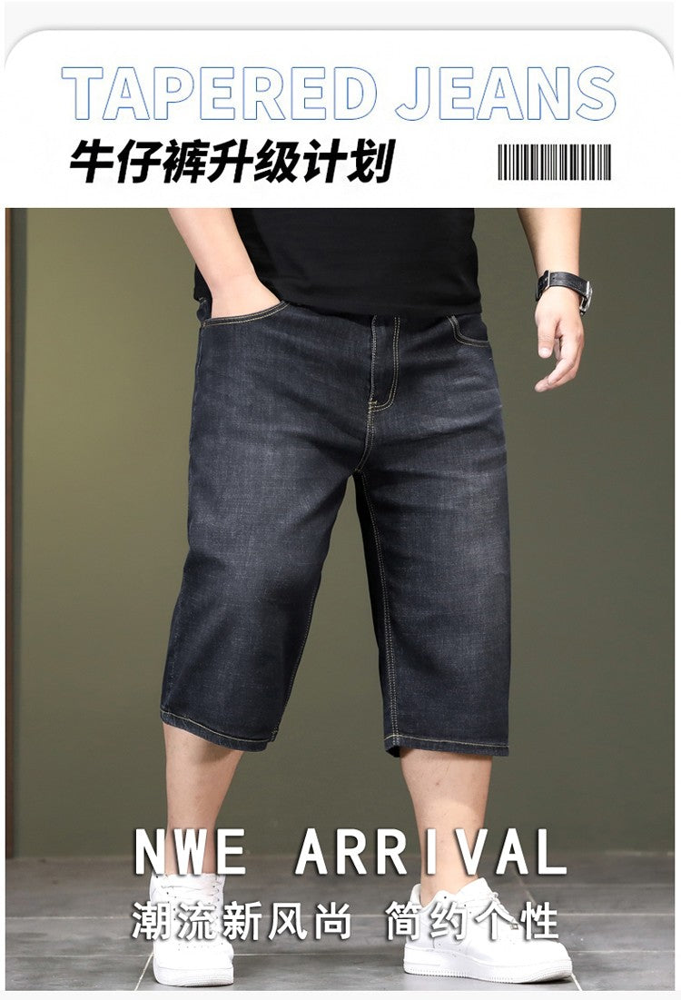 New Big Size Long Length Men's Shorts Loose Stretch Jean Bermuda Male Thin 3/4 Capris Summer Light Large Plus Fat Denim Breeches