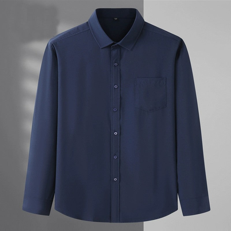 Spring and Autumn Large Size 15XL Men's Long-sleeved Shirt Fat High Elastic Solid Color Shirt 12XL 11XL 10XL 9XL 8XL 7XL 200kg