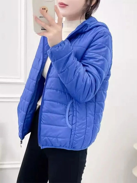 Minimalist Light Weight Women Down Cotton Jackets 2024 New Winter Korean Style Hooded Quilted Parkas Female Windbreaker Outwear