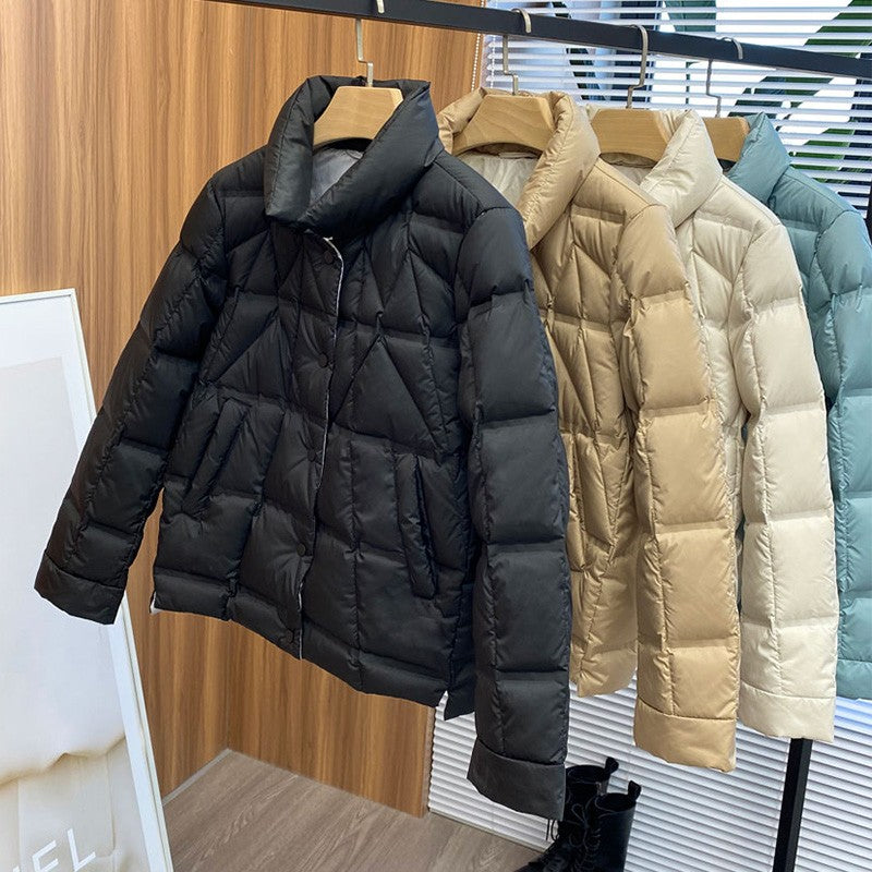 Janveny 2025 New Autumn Winter Lightweight Puffer Jacket Women Long Sleeve Single Breasted Duck Down Coat Female Short Parkas