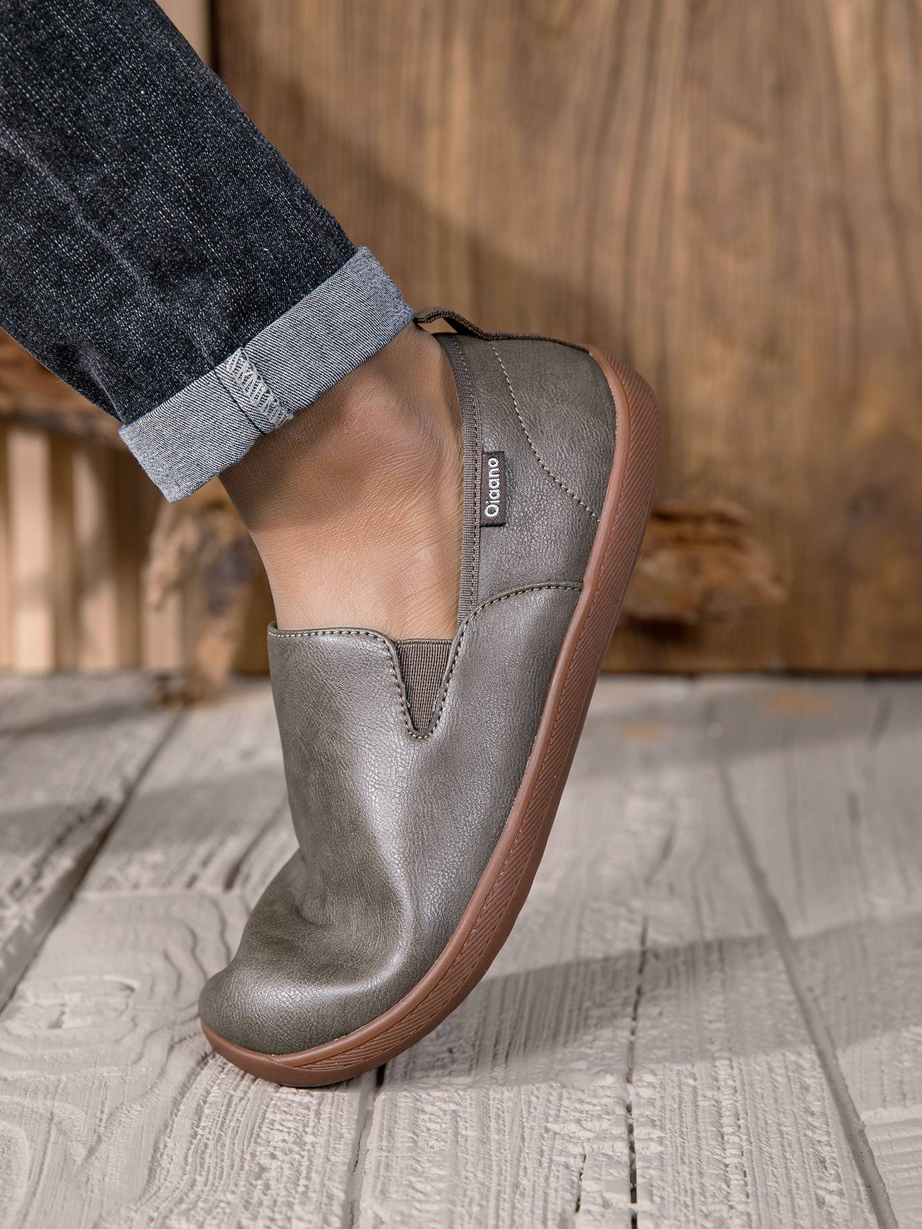 Oiaano Wide Toe Men Minimalist Shoes Comfortable Sneakers Leather Casual Shoes Black Slip On Leisure Loafers Drive Office