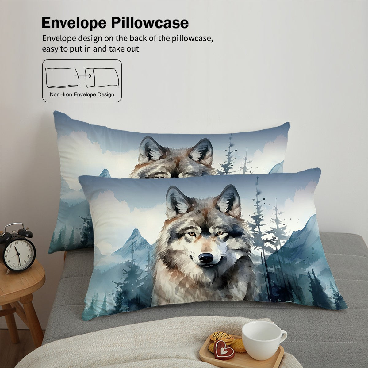 Conjunto de 3 peças, jogo de cama com estampa de lobo, queen, king, cama de casal, para quarto, quarto de hóspedes, hotel, decoração de casa