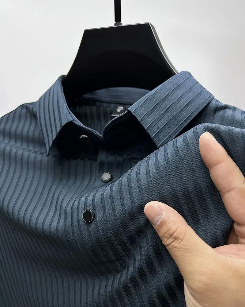 Men's Ice Silk Polo Shirt, Lapel, Hollow, Short-Sleeved, Breathable, Business Fashion T-Shirt, Men's Brand Clothing, Summer, New