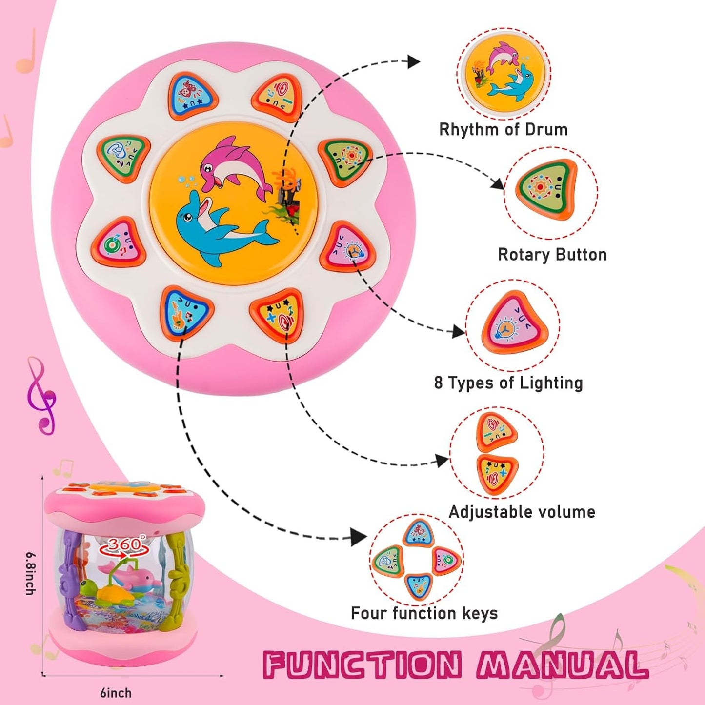 Brinquedo Musical Interativo com Luzes Giratórias 360° que Promove o Aprendizado da Caminhada, Agarrar e Engatinhar do Bebê
