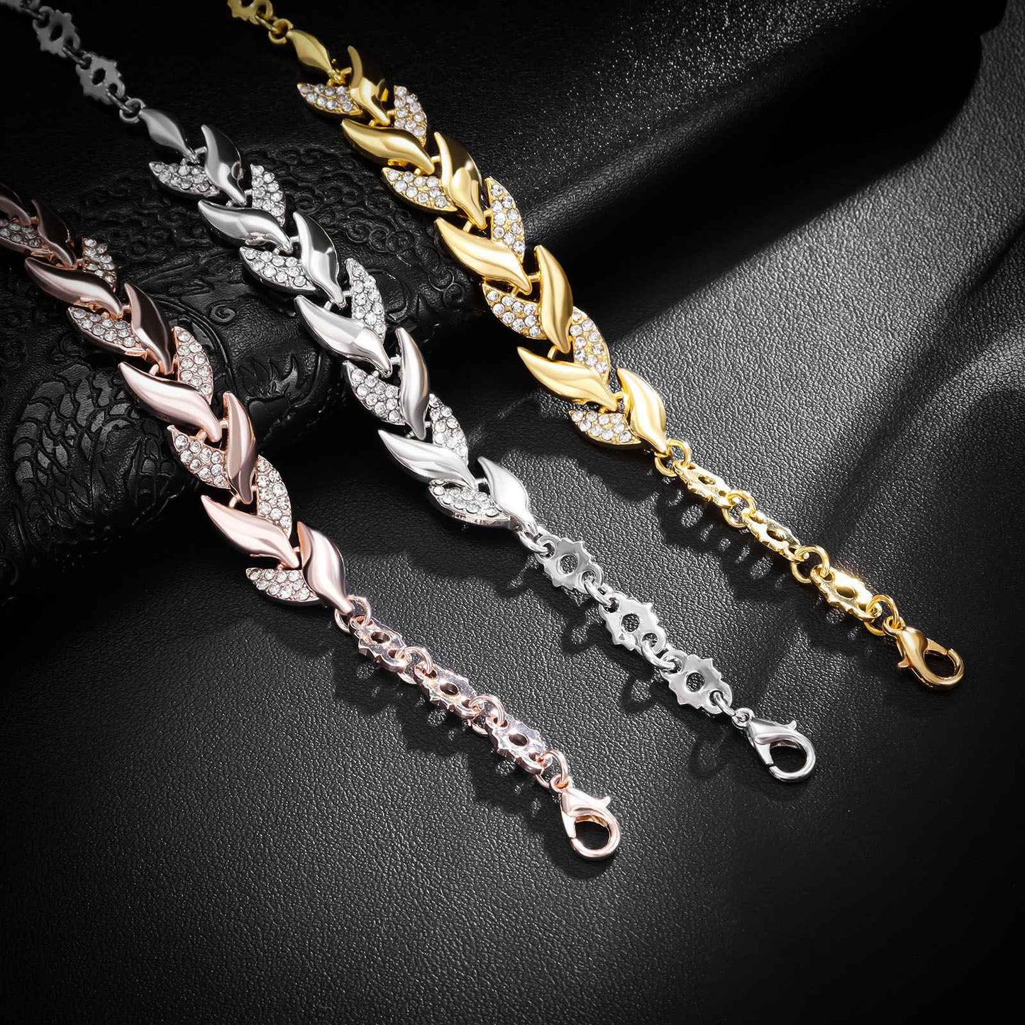 Pulseira de Luxo Love Folha Trançada com Cristais, Braceletes de Casamento para Mulheres, Presentes de Aniversário, Dia dos Namorados, Joias Estéticas