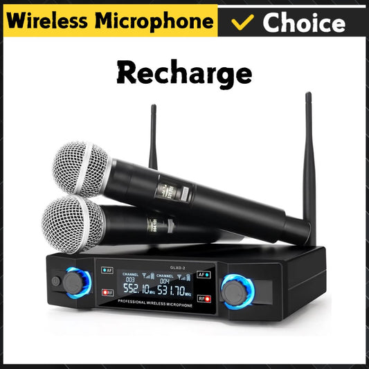 G-L-X Professional Wireless Microphone System Dual Channel UHF Fixed Frequency Cordless Handheld Dynamic Mic For Karaoke Party