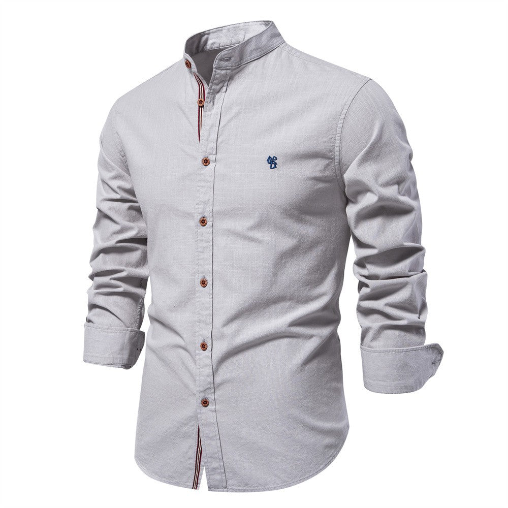2025 New 100% Cotton Linen Shirt Men Embroidery Brand Shirts Tops High Quality Long Sleeve Button Down Casual Blouses