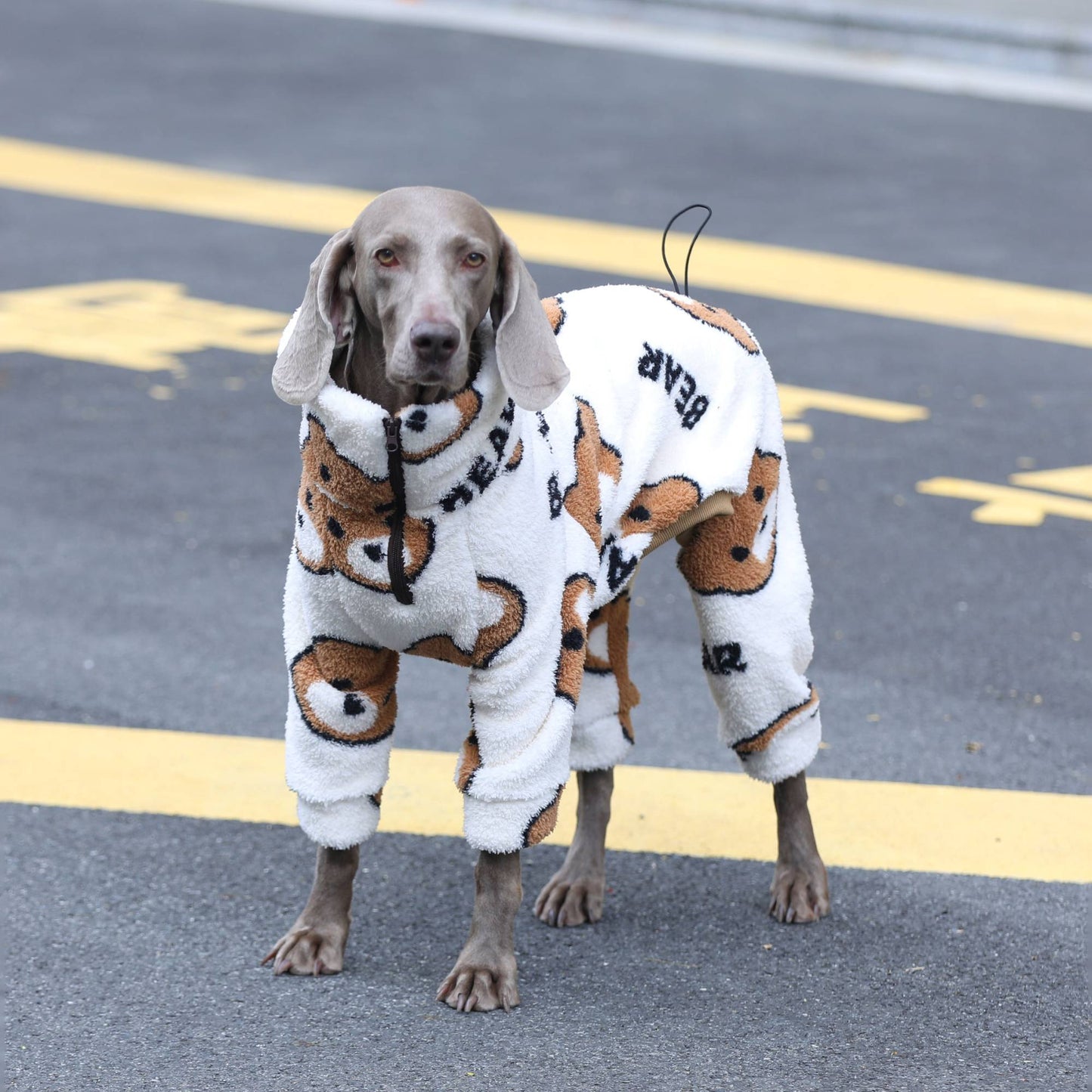 Macacão de 4 patas para cachorros grandes, pijama quente de inverno para raças grandes, suéter macio com estampa de urso, moletom de lã para Husky Labrador