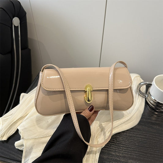 Women's Vintage Faux Oiled Leather Flap Decor Shoulder Underarm Bag, Buckle Baguette Tote Bag Suitable for Dating, Outing, Party