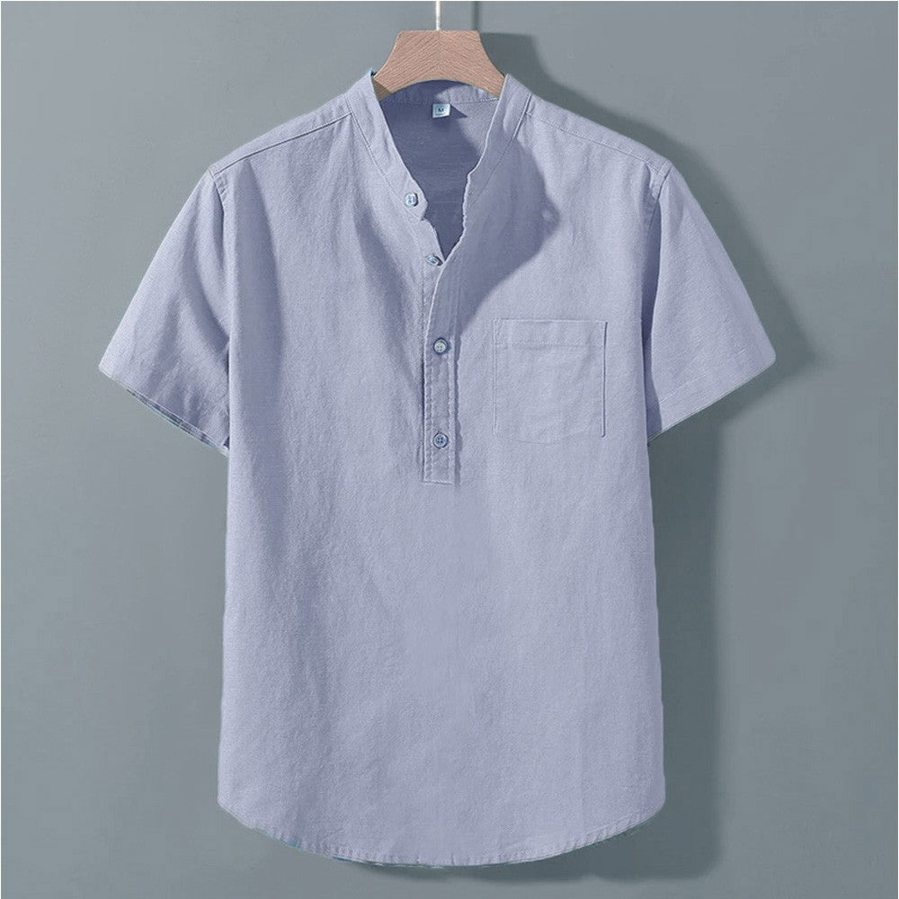Men's Summer Short Sleeve Solid Color T-shirt Pocket Design Button Shirts Daily High Street Wear Simple Comfortable Style