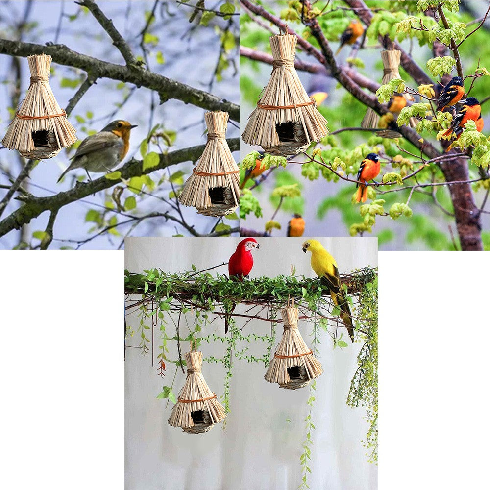 Casa de Pássaros com Vários Estilos Design Criativo Exclusivo Gaiola de Pássaros Confortável de Grama Natural Tecida Decoração para Esconderijo em Janelas de Jardim Externas