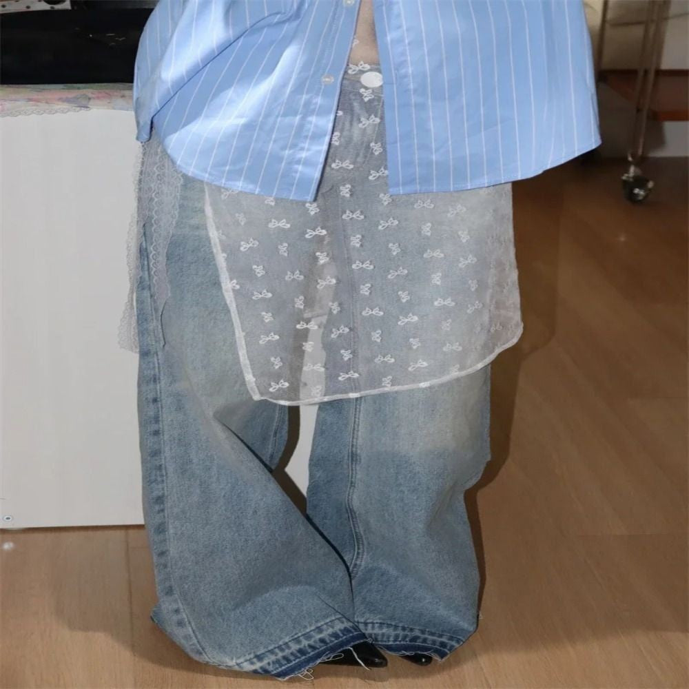 Fashion Lace Lace Layered Gauze Skirt Korean Version Unique Floral Skirt Lace Up