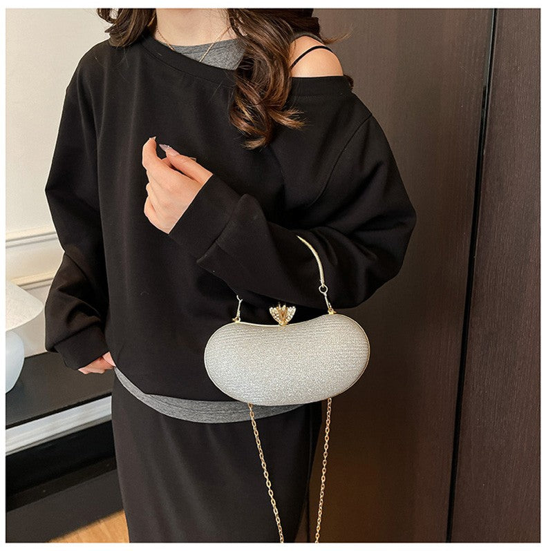 Luxury Shiny Evening Bag for Women Elegant Diamonds Buckle Exquisite Metal Handel Chain Clutch Bag Sparking Sequined Party Bags