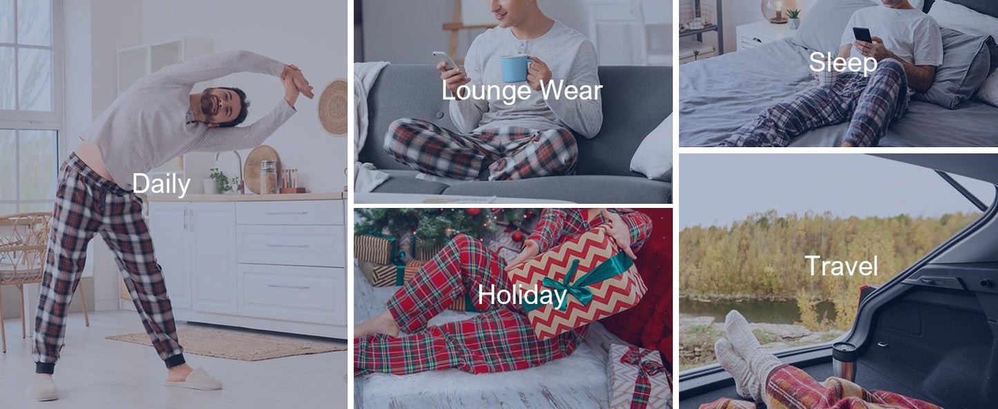 3pcs Mens Pajamas Pants with Pockets Flannel Soft Warm Plaid Pajamas Bottoms Autumn and Winter Daily Loungewear Sleepwear