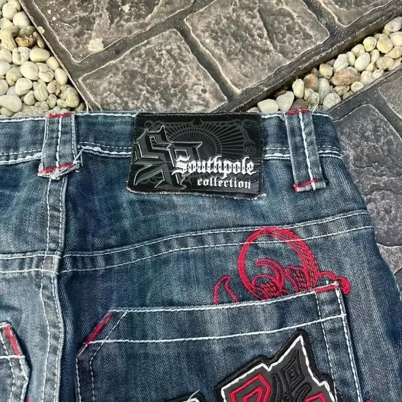 High Quality Street Y2K Retro Denim Shorts Shinjuku Hip Hop Pocket Loose Denim Shorts For Men and Women In Summer Gothic Shorts
