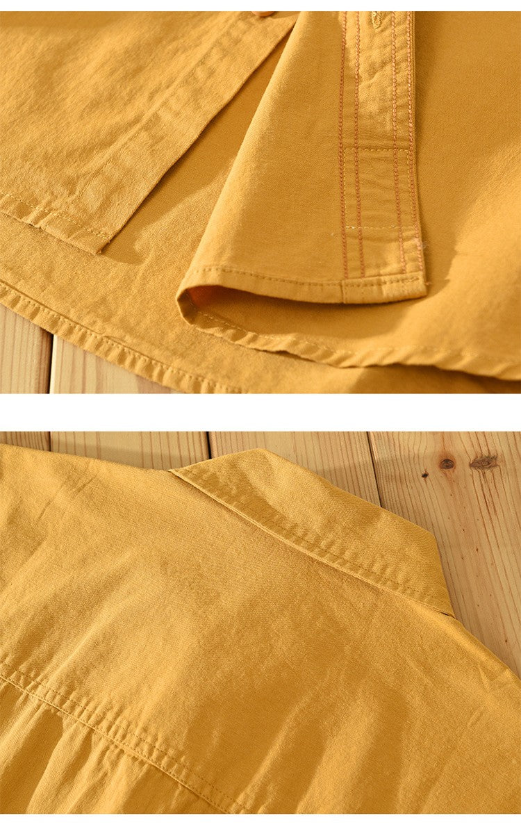 Retro Male Cargo Shirt Jacket Cotton Uniform Light Casual Work Safari Style Shirts Mens Handsome Trendy Versatile Loose Tops