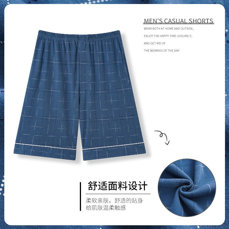 Summer New Cotton Plaid Pajama Pants Adluts Home Loose Cotton Pajama Men’s Sleep Bottom Elastic Waist Breathable Pj Pants Shorts
