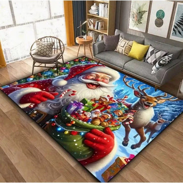 Christmas Theme Santa Claus Full Moon Night Mat Living Room Coffee Table Bedroom Door Mat Game Room Garden and Courtyard Carpet
