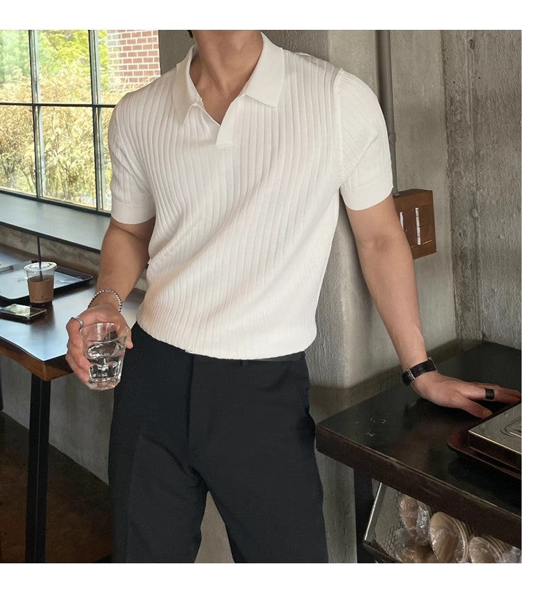 Men Slim Fit Polo Shirts Solid Stretch Sexy Collared TShirt Fashion Trendy Cotton Casual Top Summer Clothes Comfortable Stretchy
