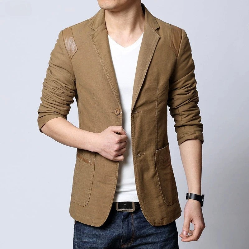 Cotton Business Casual Men Blazer Fashion Trend Slim Fit Solid Color Jacket Large Size M-6XL Khaki Black Brown Suit Coat