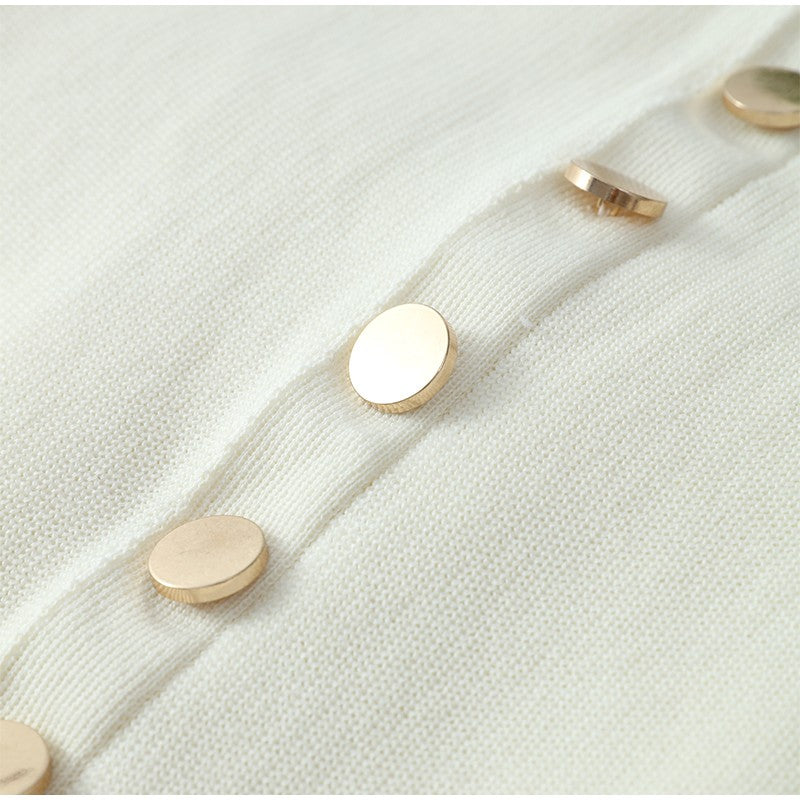 2024 Summer Elegant Lady Knitted Single Breasted Long Dresses Women Solid Sleeve