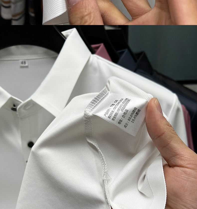 High End Brand New Summer Solid Color Silk Cotton High-quality Short Sleeved Polo Men's Fashionable Business Seamless Casual Top