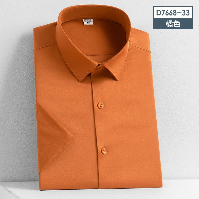 Stretch Anti-Wrinkle Smooth Men's Shirts Short Sleeves Dress Shirts For Men Slim Fit Camisa Social Business Blouse White Shirt