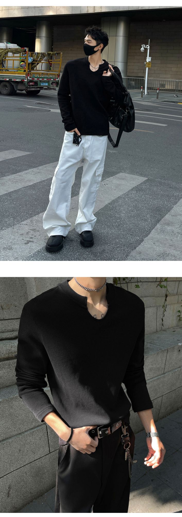 Mens Slim Fit Long Sleeve V-Neck T-Shirt Solid Color Spring  Casual Basic Top  Plain Tee Shirt Breathable Comfort Stretch Soft