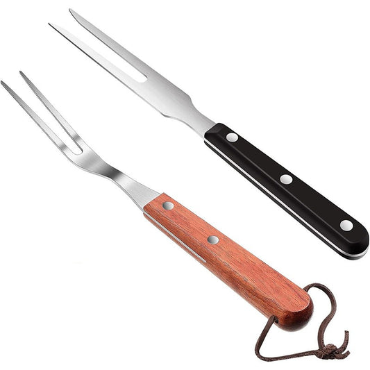 2 Pcs 10 Inch Meat Forks Stainless Steel Carving Forks with Wood Handle Long Barbecue Forks Kitchen Forks for Cooking Serving