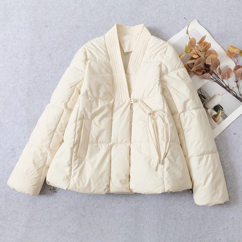 Vefadisa 2024 Autumn Winter New Red Women Parkas Coat V-neck Long Sleeve Short Parkas Casual Warm All-match Parkas Coat ZXY1194A