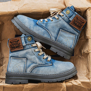 Men's high top denim boots, casual sports shoes, trendy and fashionable men's boots