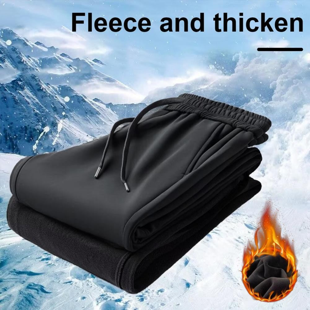 Elastic Waist Drawstring Pants Men's Winter Windproof Plush Lined Pants for Outdoor Activities Daily Wear Solid Color Men