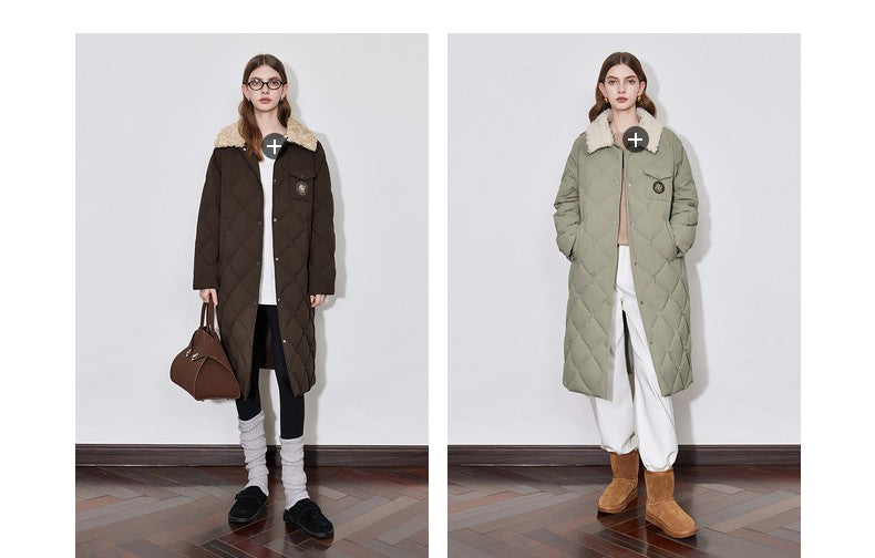 TOYOUTH Womens Down Coat 2024 Winter New Fur Collar Single Breasted Button Medium Thick Long Coat